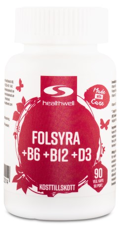 Folinsyre+B6+B12+D, Kosttilskud - Healthwell